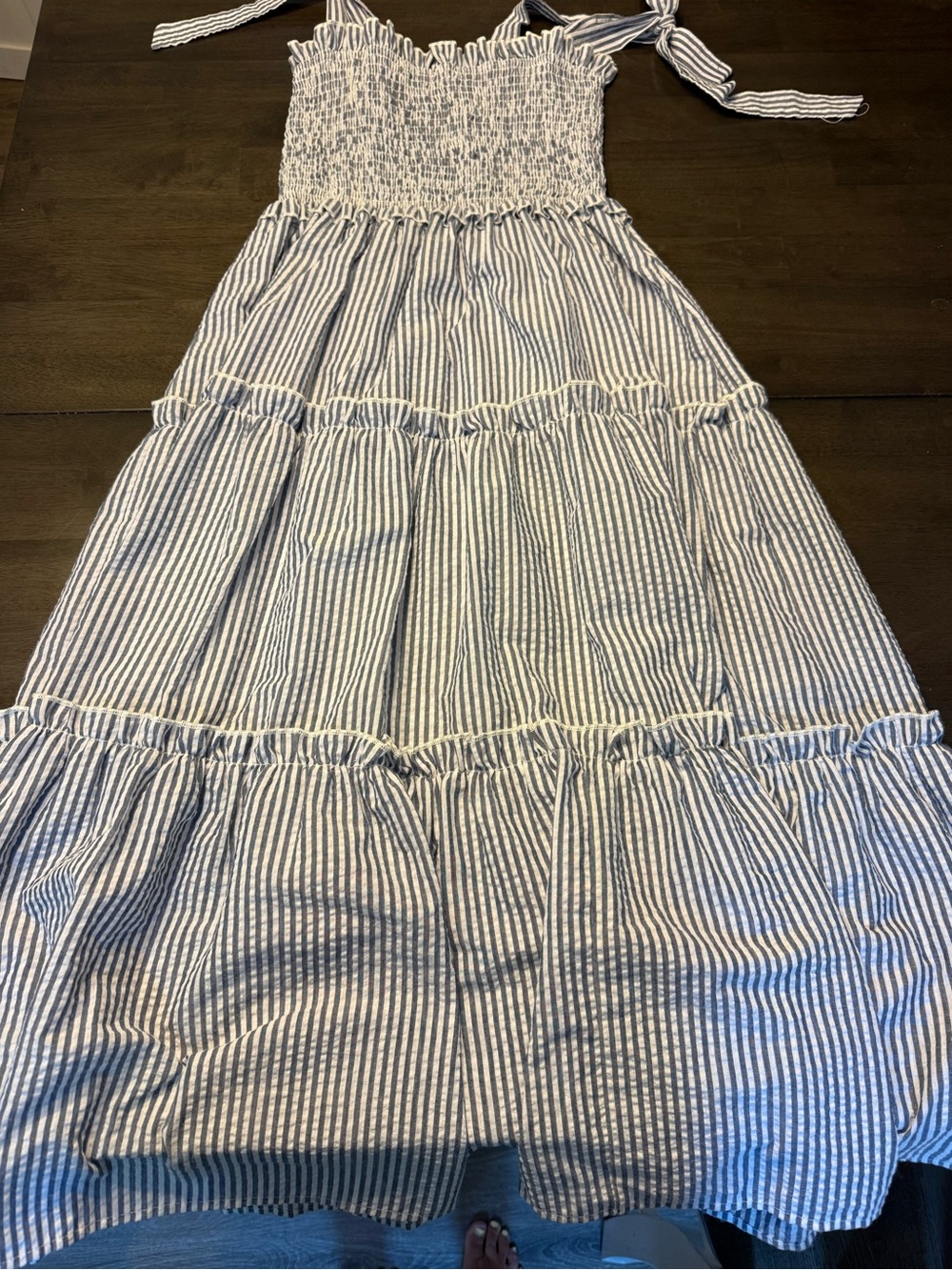 Simply Southern Blue and White Striped Smocked Tie-Shoulder Maxi Dress